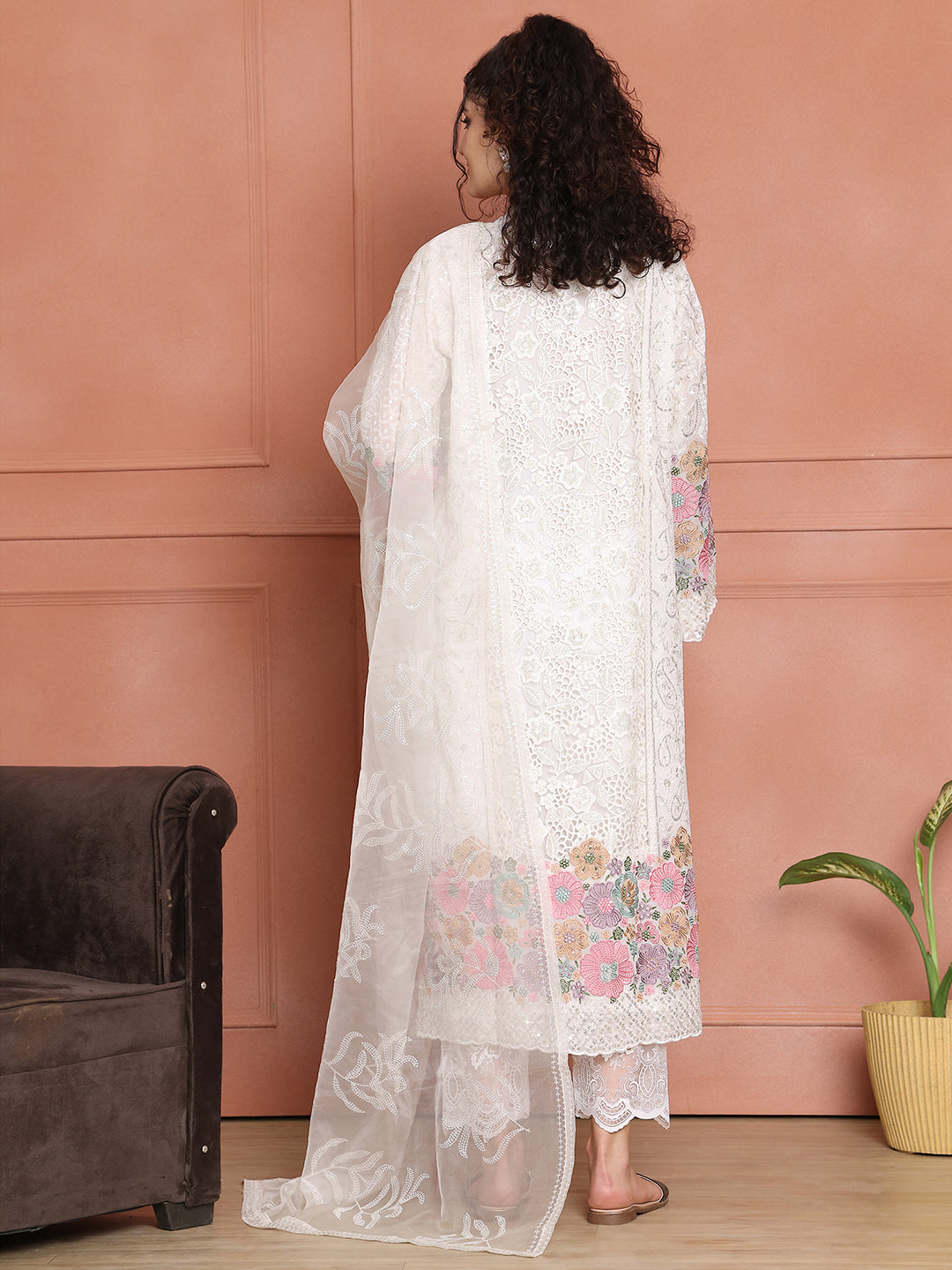Amayra- Georgette Kurta with Lace Work Pants & Organza Dupatta