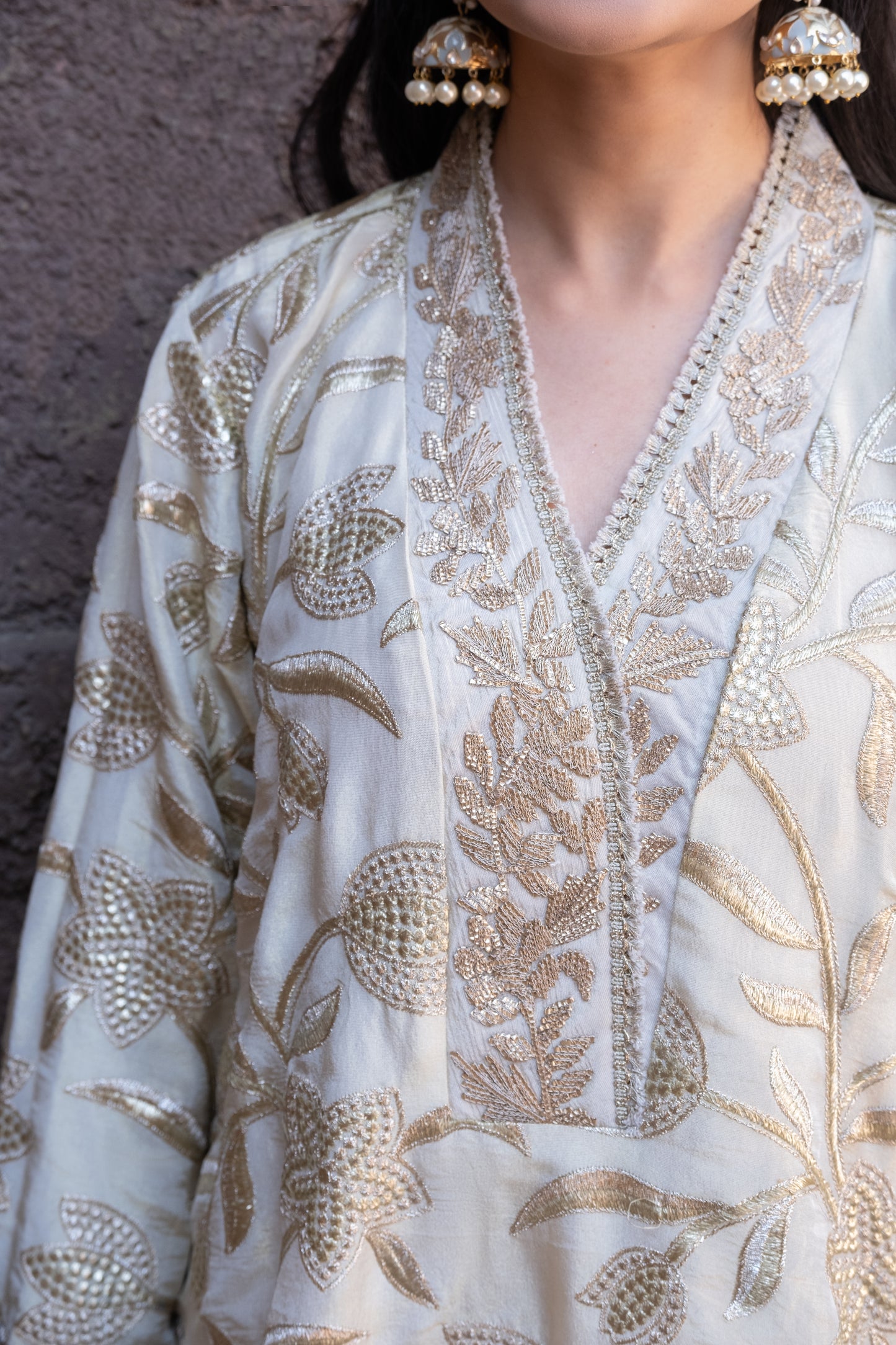 Adaab- Embroidered Short Choga with checkered Salwar and Dupatta