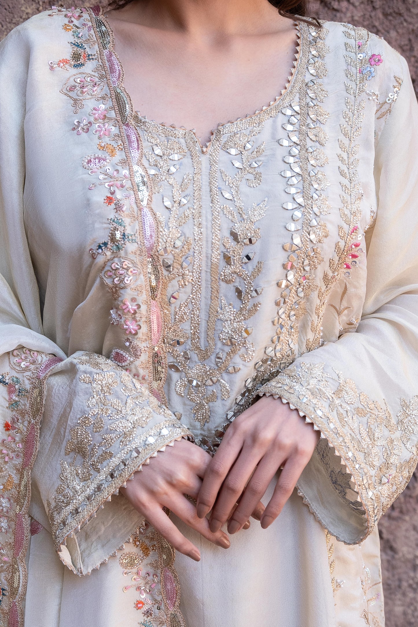 Ivory Gota Pita Suit Set with Organza Dupatta