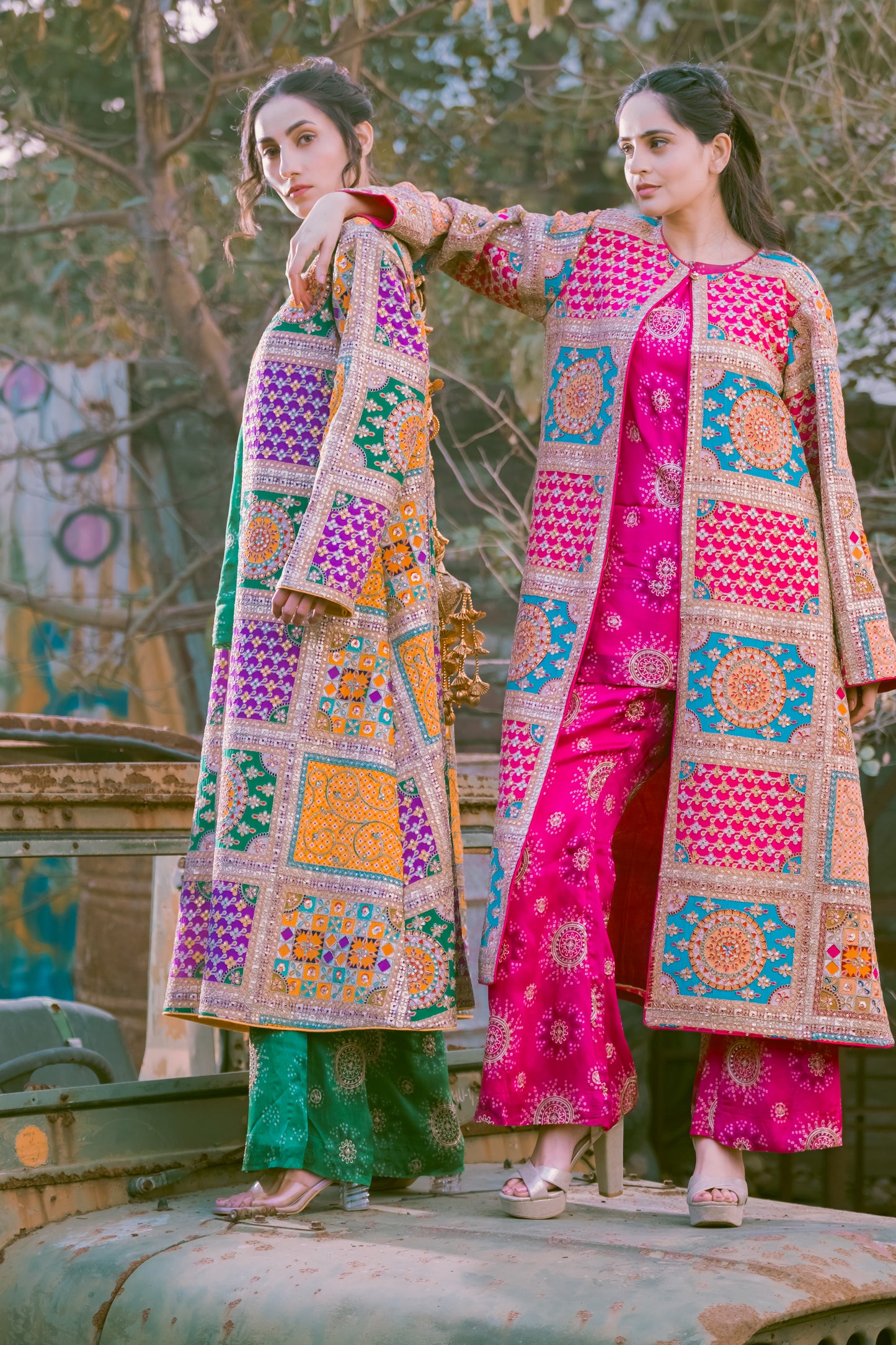 Amaira -Embroidered Multicoloured Jacket with Bandhani Coord Set