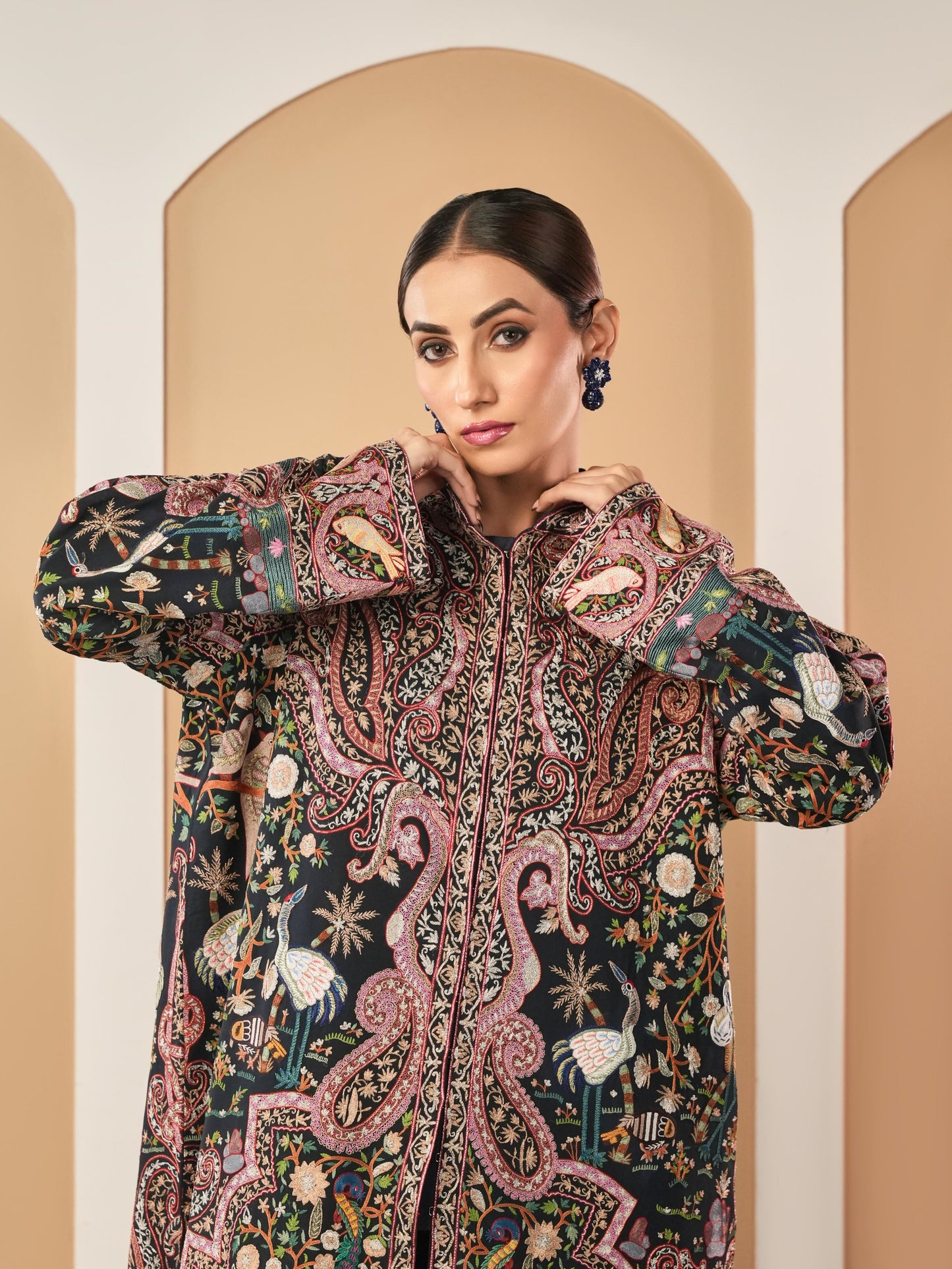 Baagh-Intricate Thread Embroidered Long Jacket