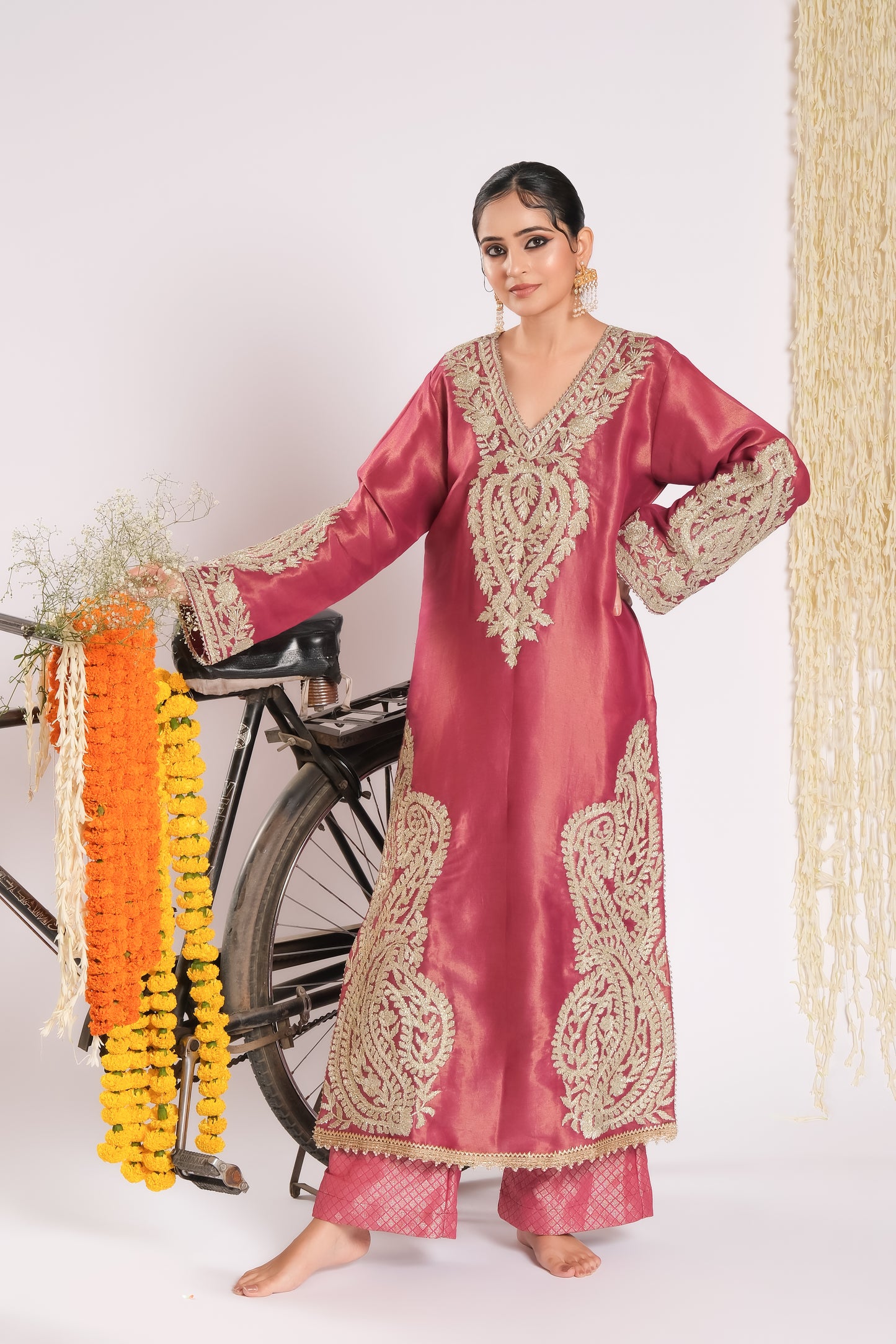 Gulnaar - Embroidered Kurta with Jamdani Pants and Organza Dupatta