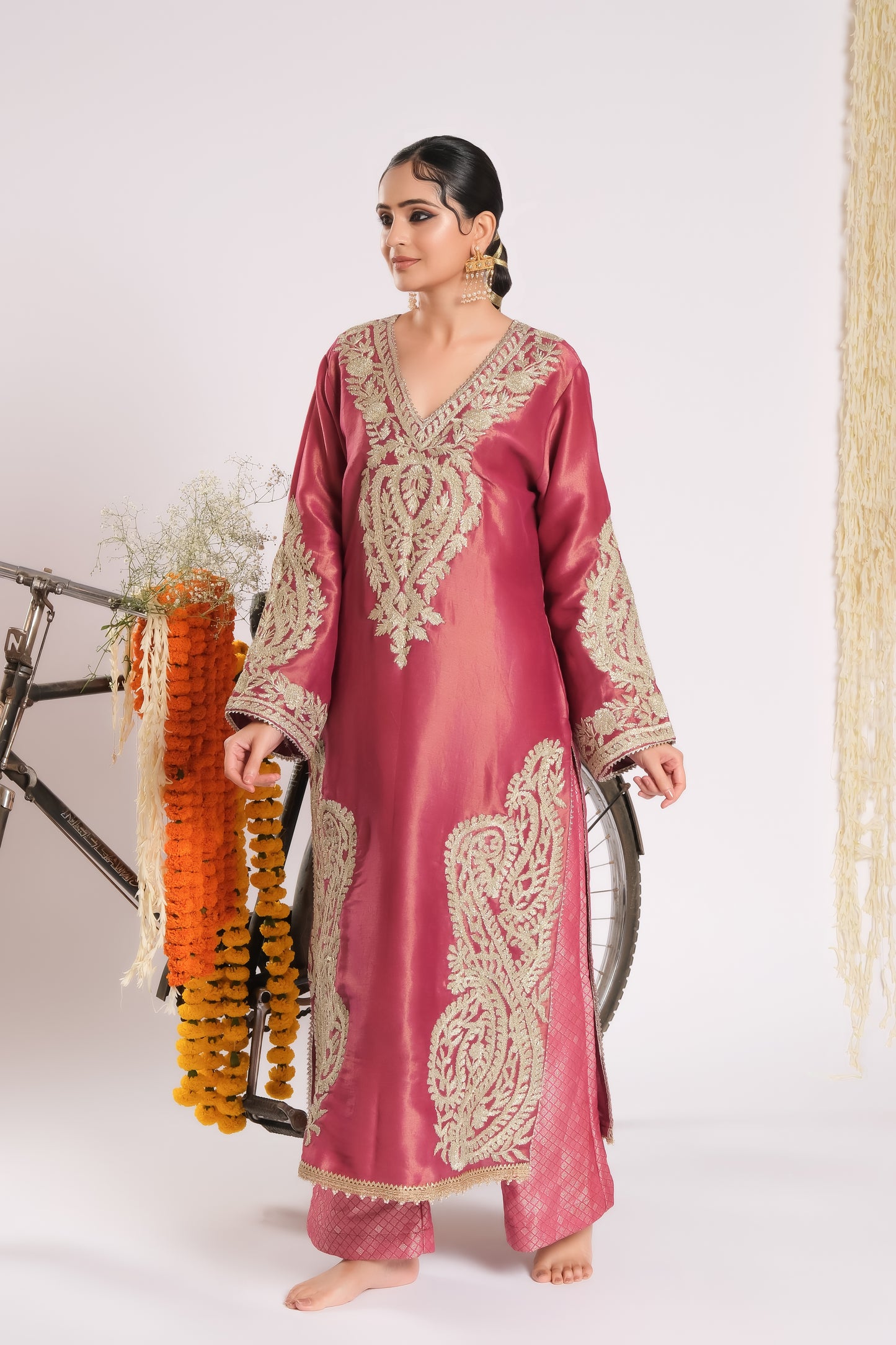 Gulnaar - Embroidered Kurta with Jamdani Pants and Organza Dupatta