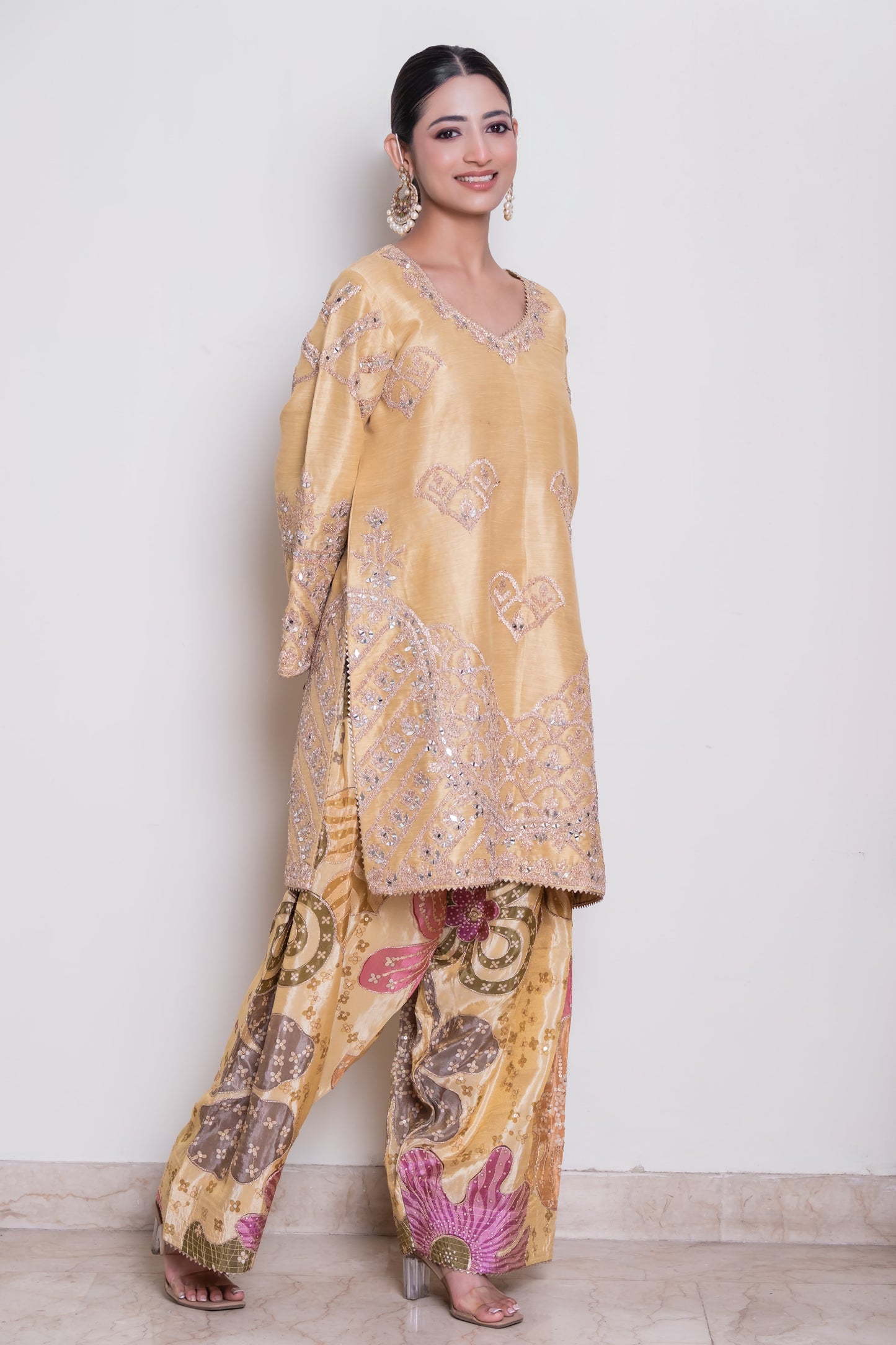 Tisya -Gota Pita Kurta with Floral Pharsi Salwar
