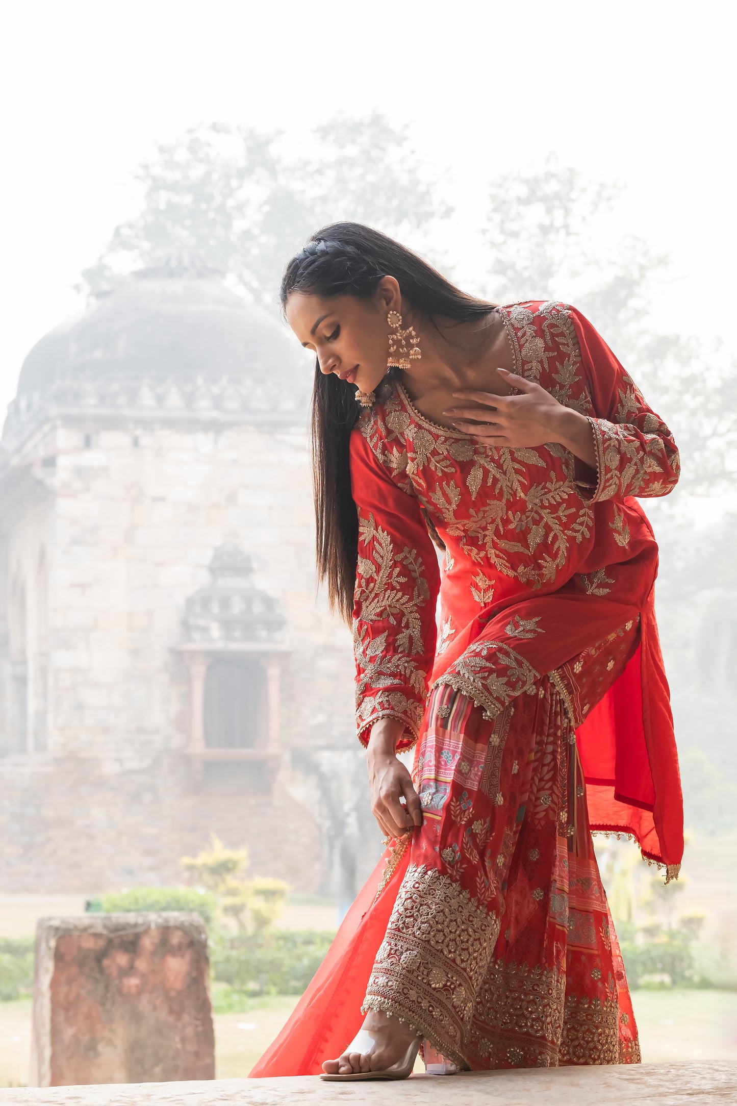 Aafreen - Embroidered Sharara Set with Organza Dupatta