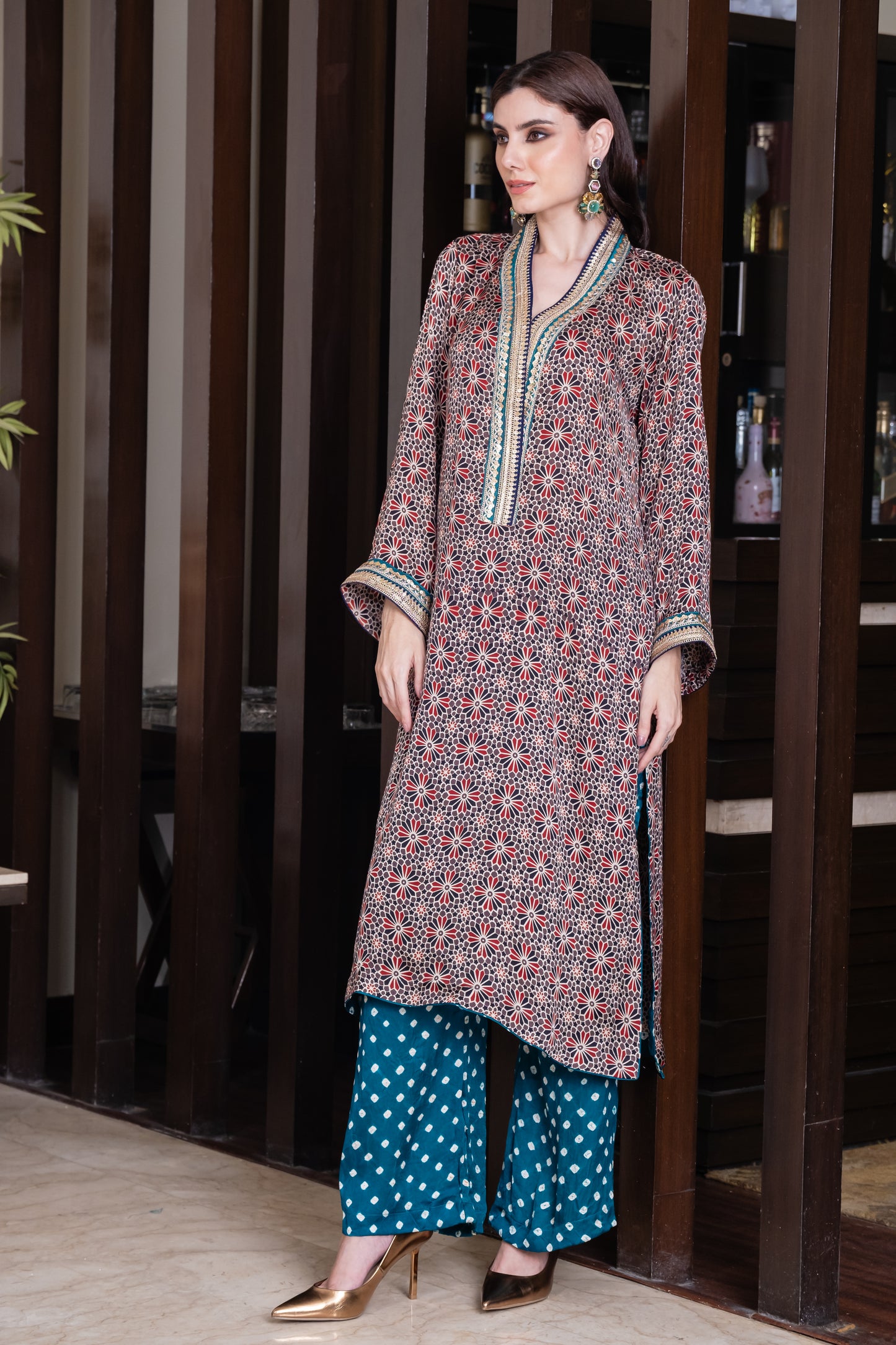 Samaya - Ajrakh Shirt and Bandhani Pants Dupatta