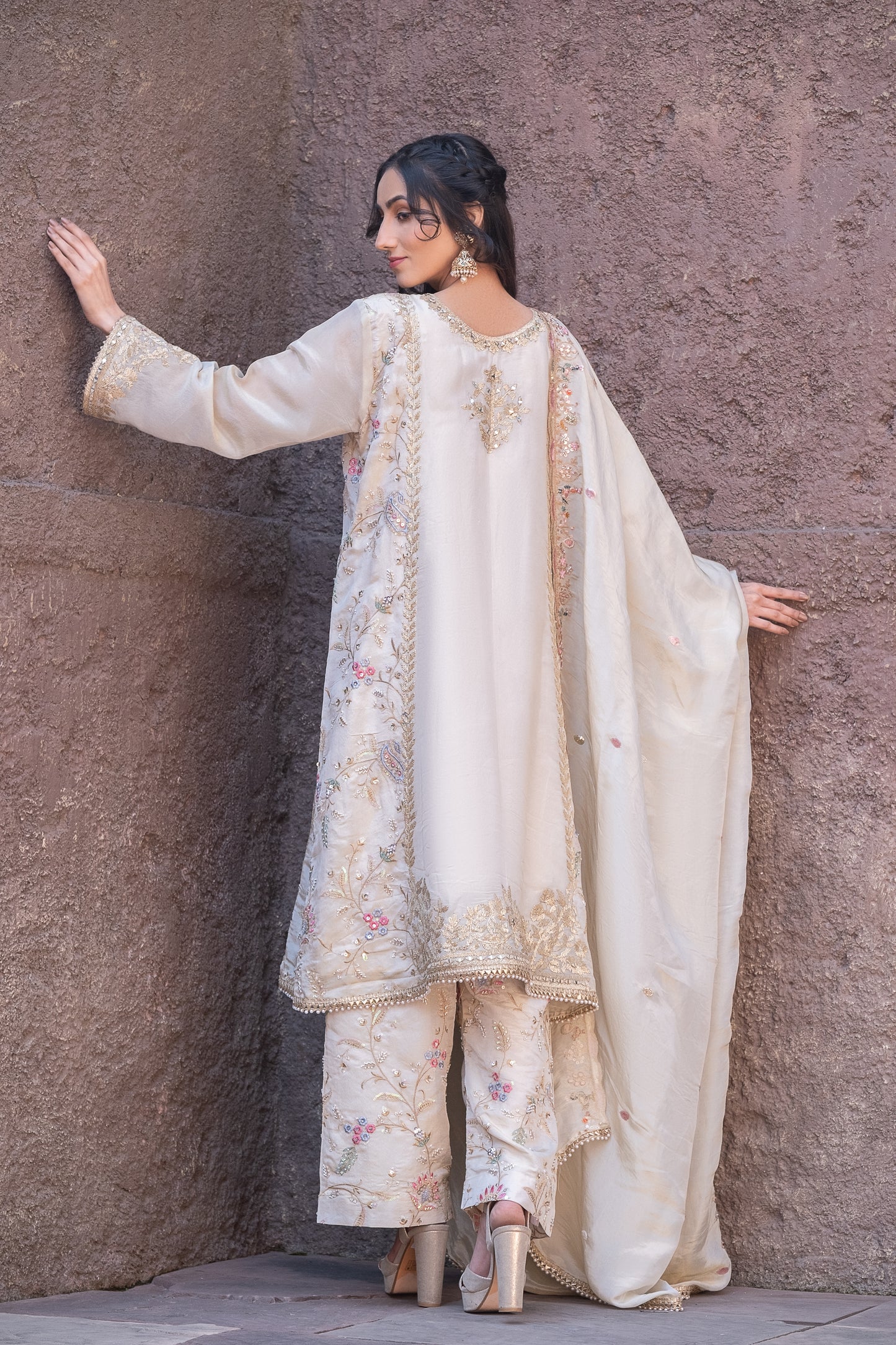 Ivory Gota Pita Suit Set with Organza Dupatta