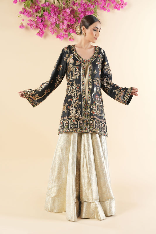 Black Zardozi Work Ethnic Jacket