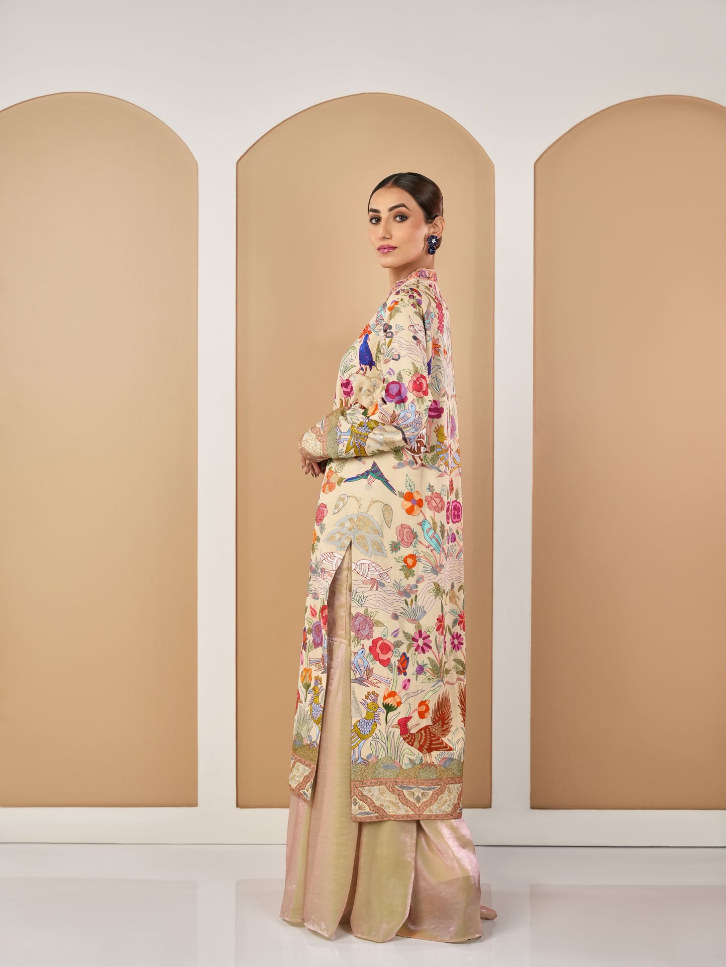Resham Thread work beige Long Jacket