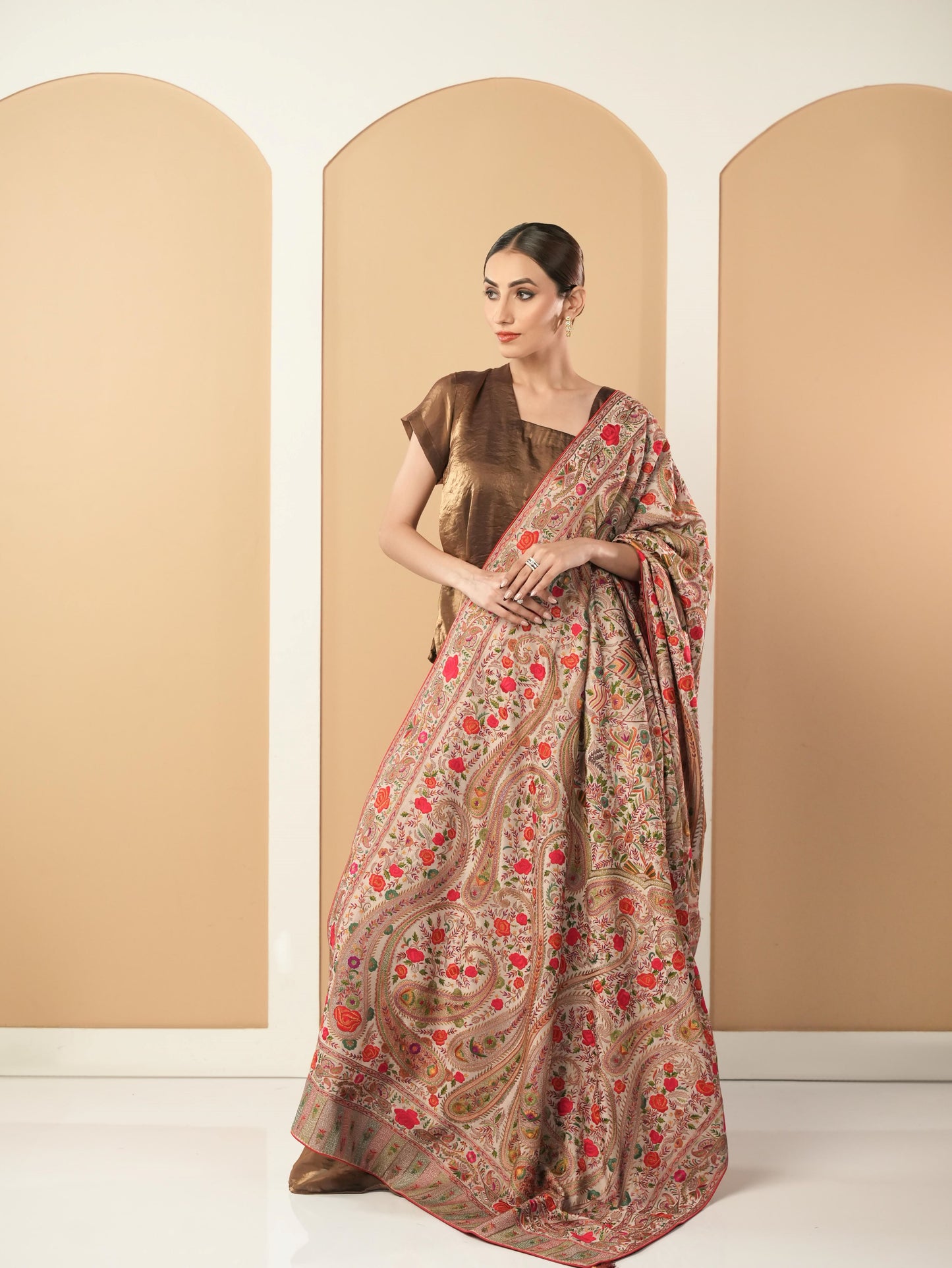 Beige Threadwork Dupatta
