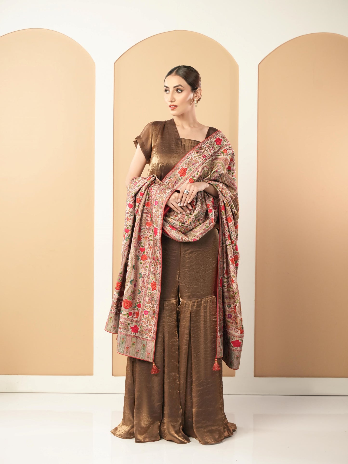 Beige Threadwork Dupatta