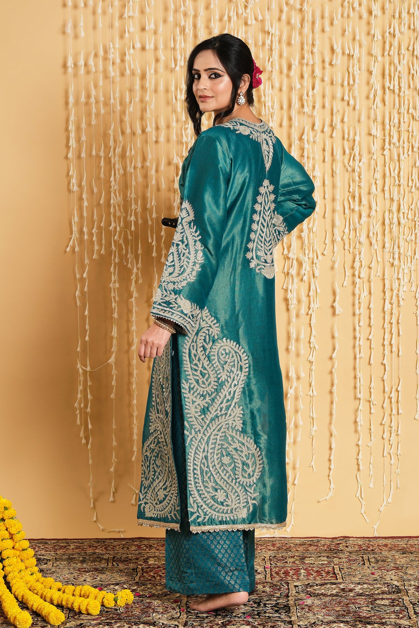 Gulnaar - Embroidered Kurta with Jamdani Pants and Organza Dupatta