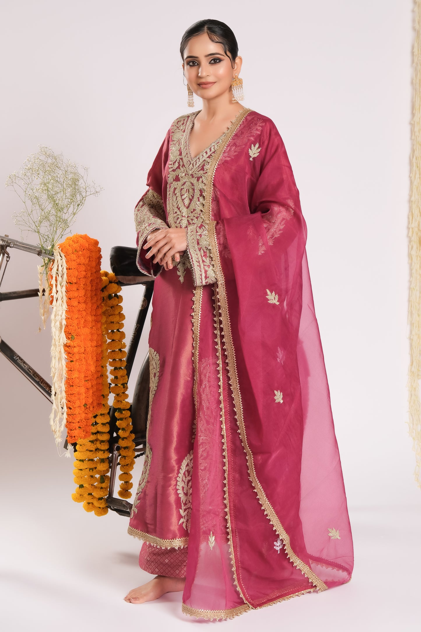 Gulnaar - Embroidered Kurta with Jamdani Pants and Organza Dupatta