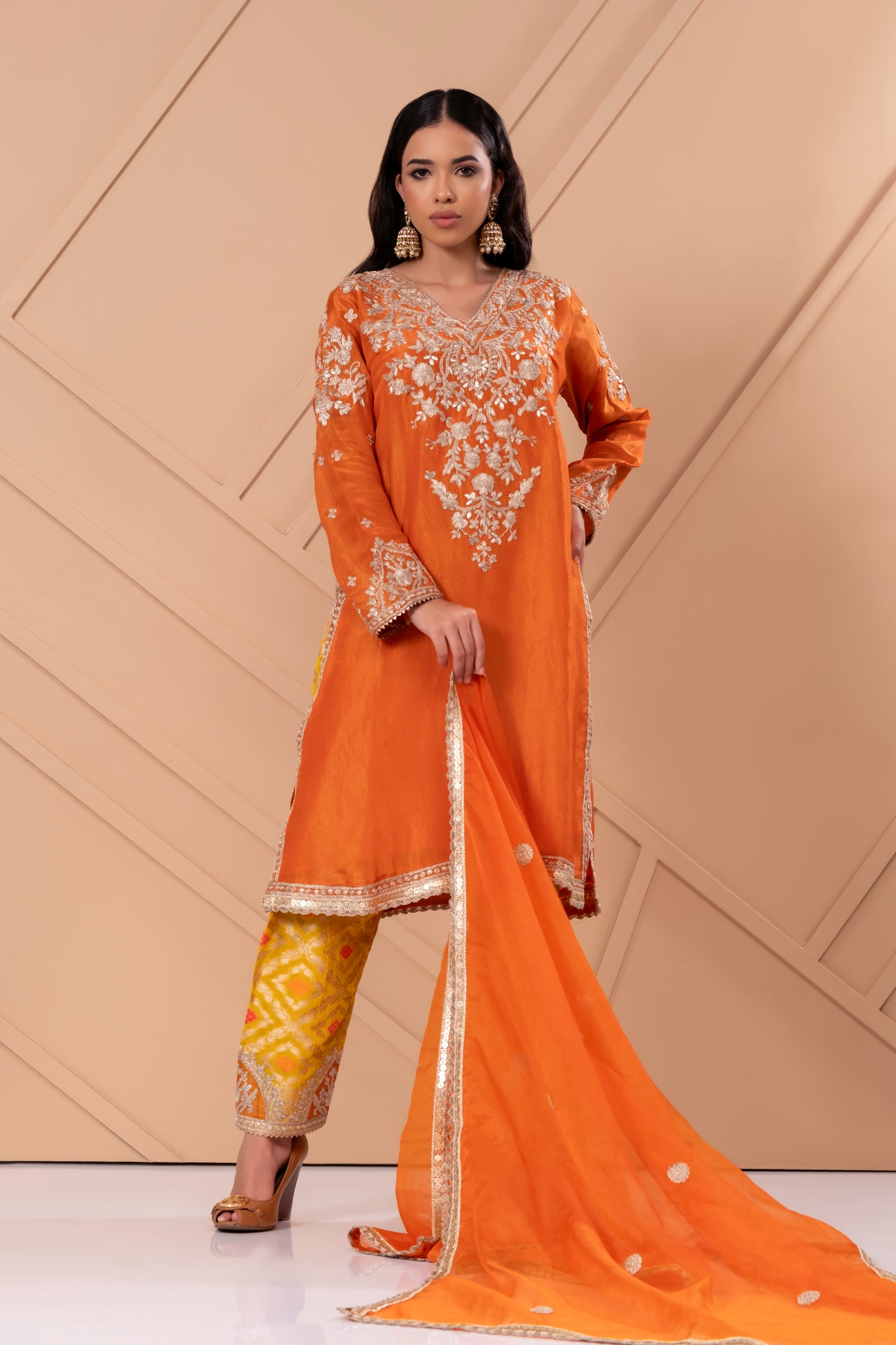 Zariya - Embroidered Kurta with Bandhani Salwar & Organza Dupatta