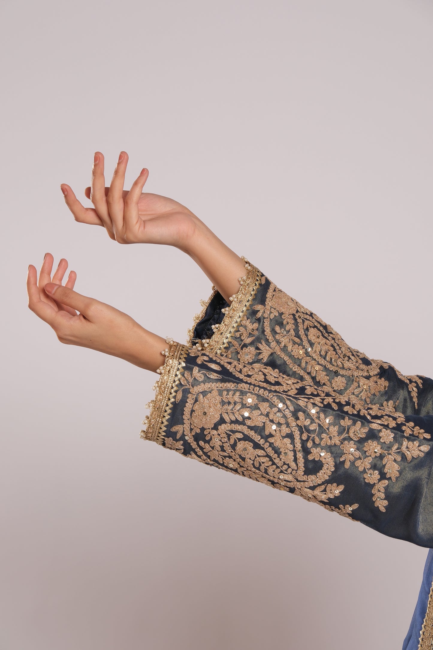 Noorja - Dori embroidered Kurta with Jamdani Pants and Organza Dupatta