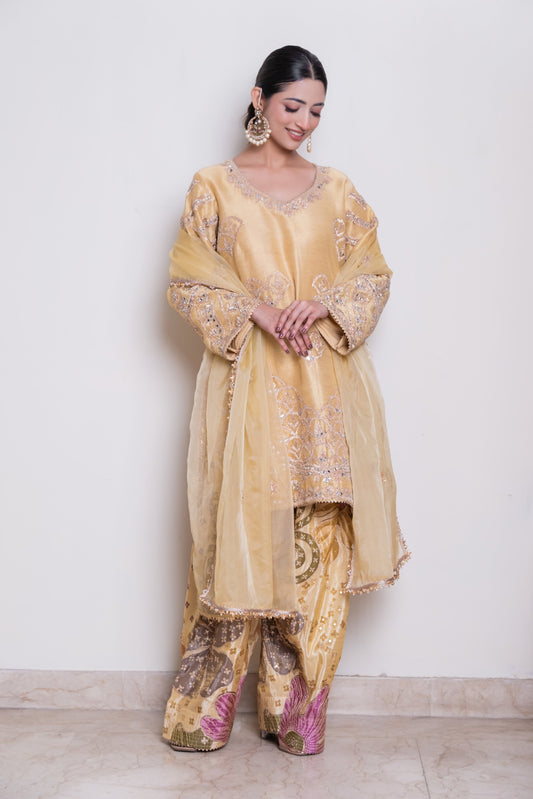 Gota Pita Kurta with Floral Pharsi Salwar