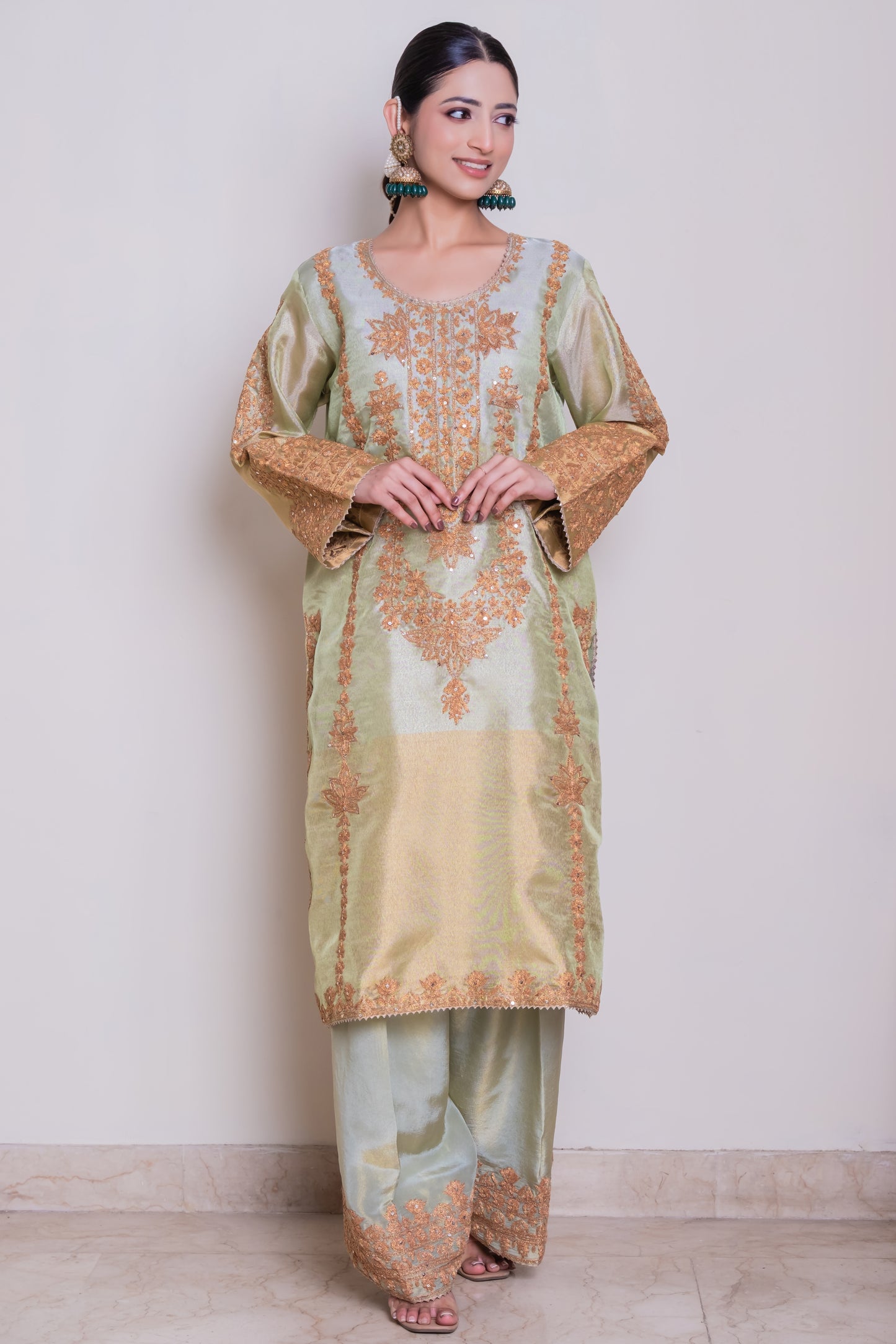 Dori Embroidered Tissue Suit Set with Organza Dupatta