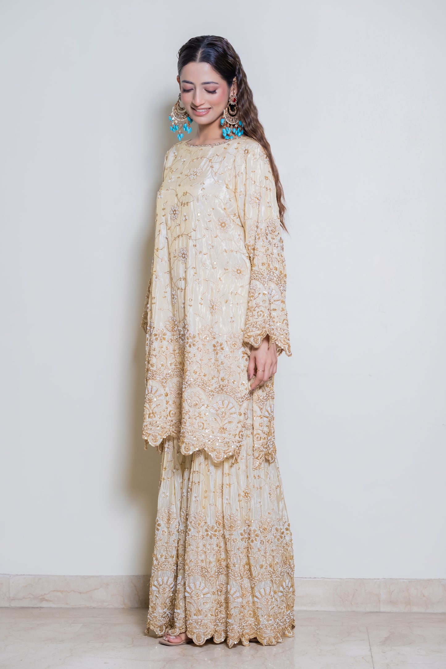 Heavy Embroidered Tissue Sharara Set with Dupatta