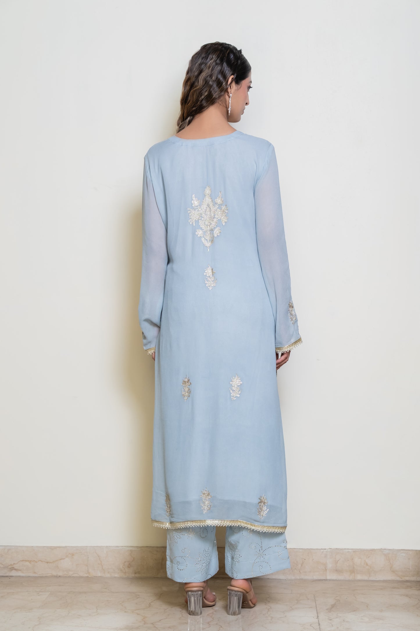 Neelima -Silver Tila work Kurta and mukaish pants with embroidered dupatta